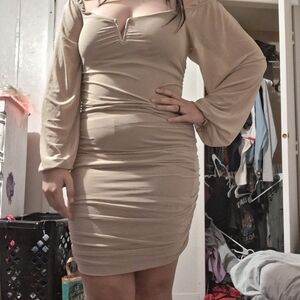 Elegant Tan Long Sleeve Dress